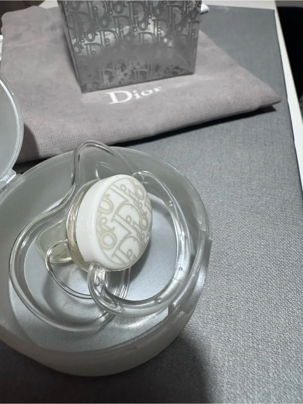 Dior  baby pacifier oblique monogram with Gray Dust Bag and Signature Box Set